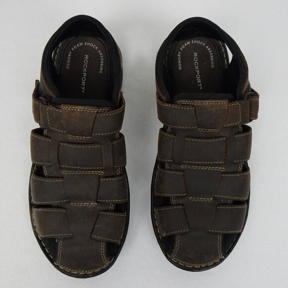 Rockport Fisherman Sandals Men’s Size 10 Brown Leather Casual Comfort Easy Close - Picture 1 of 10